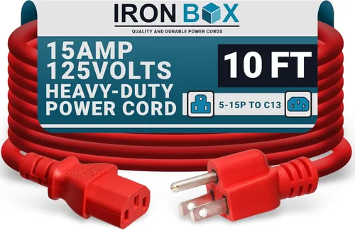 Miniatura 40 de IronBox Electric - Cable de alimentación de servicio pesado 5-15P a C13 - Cable de 3 clavijas 15A 125V 14/3 SJT para PC - Cable para computadora