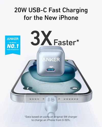 Miniatura 2 de Anker Bloque de cargador USB C, 20 W PIQ 3.0 de carga rápida compacta para iPhone 17/16/15 y más series, Galaxy, Pixel 4/3, iPad (cable no incluido)