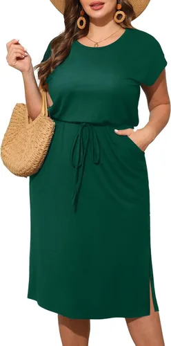 Pinup Fashion Vestidos de verano de talla grande para mujer, vestido casual de trabajo con bolsillos