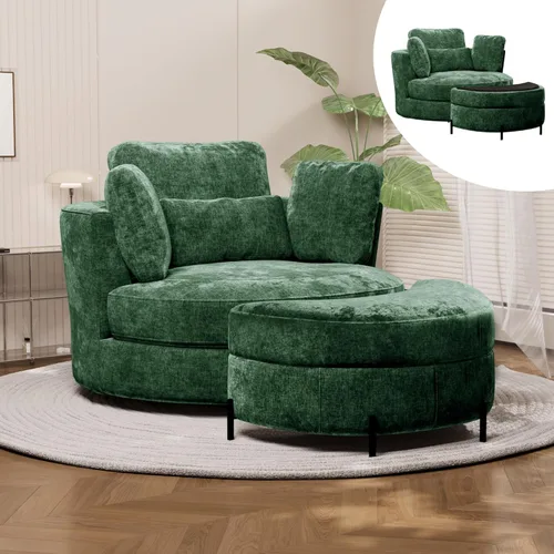 Miniatura 19 de Chifee & Vingol Silla decorativa giratoria de gran tamaño de 40.35 pulgadas, silla redonda tapizada de barril con almohadas, sillas giratorias