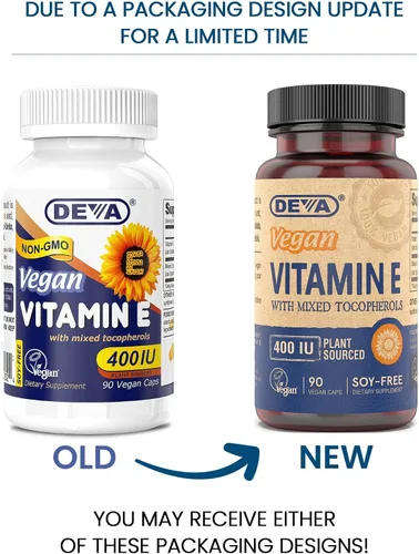 Miniatura 2 de DEVA Vitamina E vegana de fuente natural 400IU con tocoferoles mixtos, sin soja, 90 cápsulas vegetales (paquete de 2)