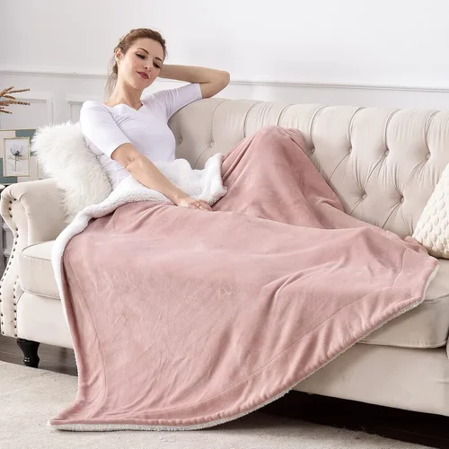 Miniatura 2 de SOCHOW Manta de forro polar Sherpa de doble cara, súper suave, lujosa manta de felpa tamaño individual de 60 x 80 pulgadas, color rosa polvoriento