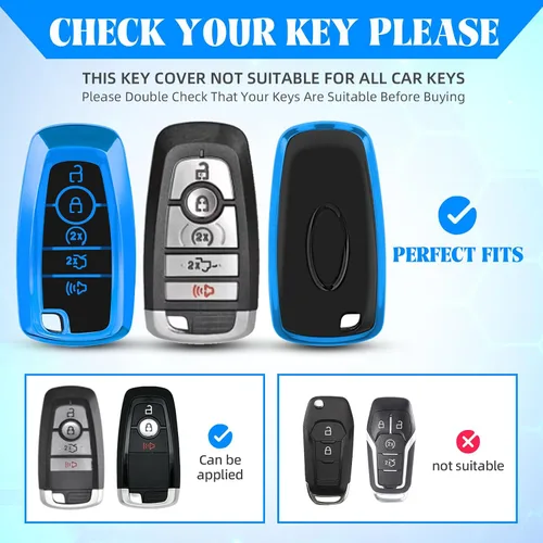 Miniatura 2 de QBUC para Ford Funda para llavero con llavero, Funda de TPU suave para llave de coche Compatible con Ford Fusion F150 F250 F350 F450 F550 Edge