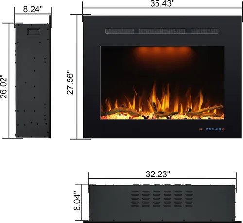 Miniatura 3 de Prismaster - Chimenea eléctrica de 35.4 pulgadas de ancho con crujido, calentador de chimenea con llamas ajustables, termostato de 62-99 ℉, solo
