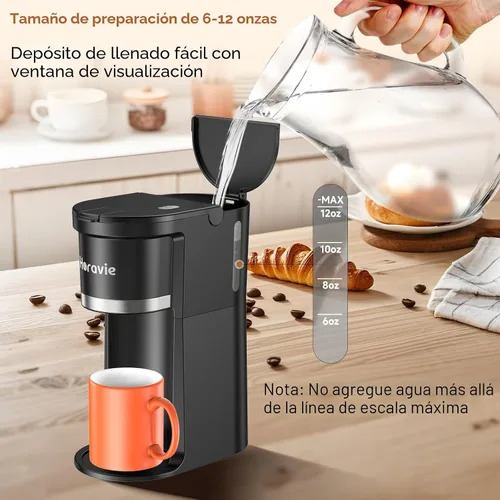 Miniatura 6 de Horavie Cafetera pequeña de una sola porción, cafetera rápida de una taza para cápsulas K Cup y café molido, tamaños de preparación de 6 a 12 onzas