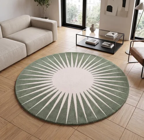 Miniatura 9 de Restoration and Renovation - Alfombra redonda moderna – Acolchada a mano con 100% lana de Nueva Zelanda, alfombra circular gruesa y suave para Negro