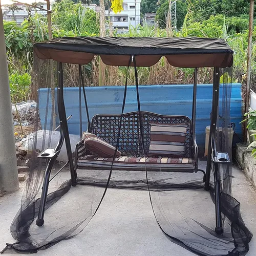 Miniatura 8 de Mosquitera para columpio con techo impermeable, cubierta rectangular de malla para toldo para patio al aire libre, porche, 2/3 plazas, protección