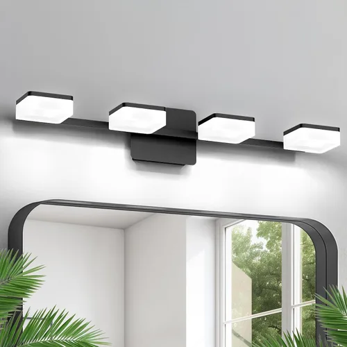 4 lámparas de acrílico para baño, moderna lámpara negra para tocador de baño, accesorios de iluminación de pared negro mate sobre el espejo, luz LED