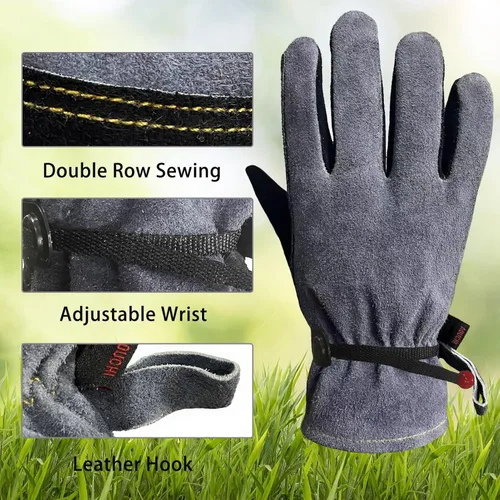 Miniatura 2 de Guantes de cuero para jardinería para hombres, guantes de trabajo para soldadura, construcción, motosierra, granja, rancho, trabajo en el patio