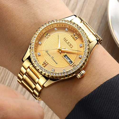 Miniatura 2 de OLEVS - Relojes de diamantes para hombres, relojes de vestir a prueba de agua, relojes analógicos de cuarzo de lujo con calendario de fecha y correa