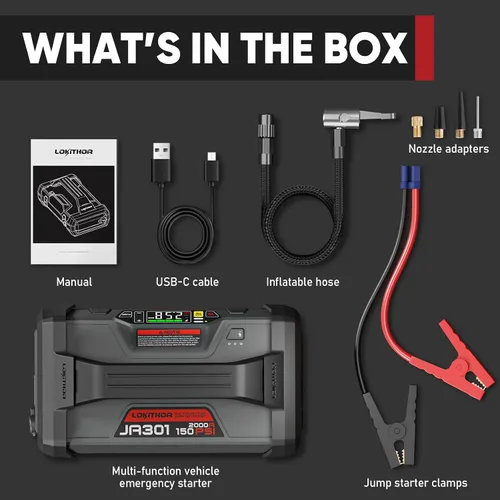 Miniatura 9 de LOKITHOR JA301 Arranque de Vehículo con Compresor de Aire, Paquete de Batería de Automóvil Portátil de 2000Amp 12V para Hasta 8.0L de Gasolina