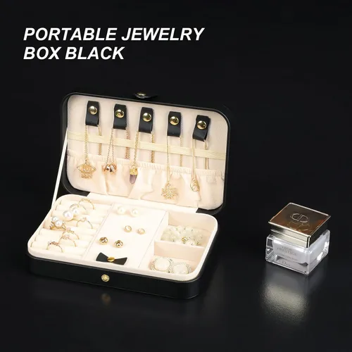 Miniatura 48 de Joyero pequeño, joyero de viaje portátil para mujer, mini organizador de viaje de 2 capas, regalo para mujeres y niñas, negro A