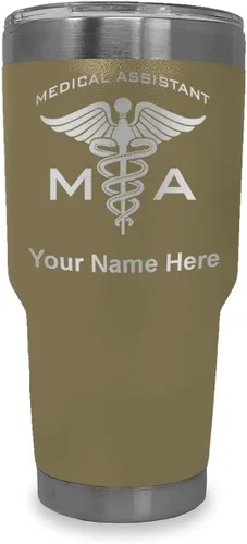Miniatura 47 de LaserGram Taza aislada al vacío de 20 onzas, asistente médico MA, grabado personalizado incluido (rosa)