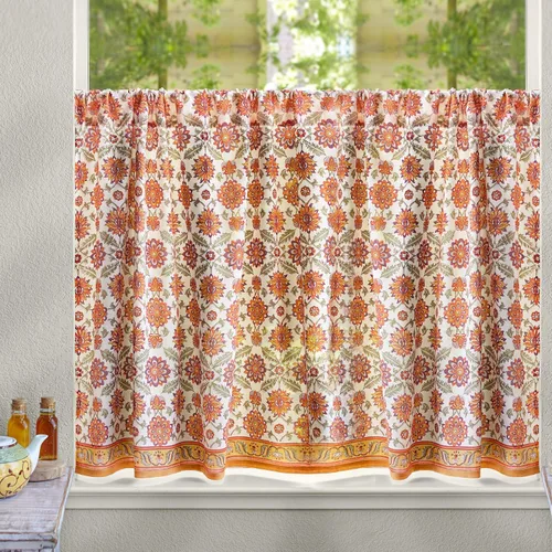 Miniatura 15 de Saffron Marigold Cortinas de Algodón de Media Cocina para Ventanas Pequeñas, Baño y Café Estampadas a Mano con Bloque Moonlit Taj - Diseño Bohemio