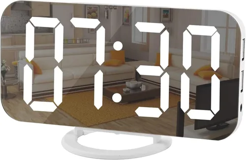 Miniatura 9 de Reloj Digital con Pantalla Grande, Relojes Despertadores LED Eléctricos con Superficie de Espejo para Maquillaje con Modo de Atenuación, 3 Niveles