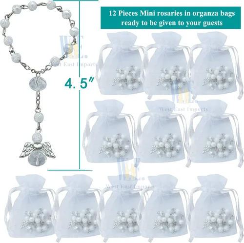 Miniatura 2 de Recuerditos de bautismo, 12 unidades, mini rosarios de ángel, bautizo, primera comunión, recuerditos, bautizo, regalo para invitados con bolsas