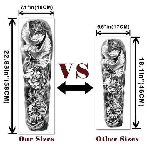Miniatura 2 de Tatuajes temporales impermeables de brazo completo 8 hojas y tatuaje de medio brazo y hombro 8 hojas, calcomanías de tatuajes extra grandes Verde