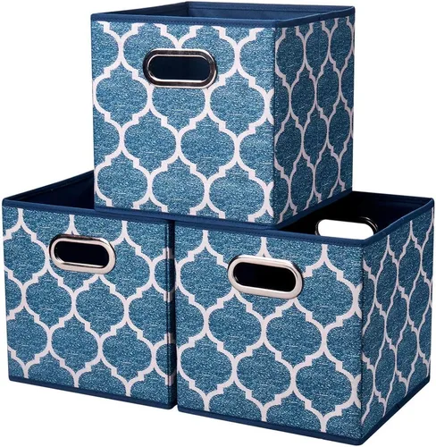 Miniatura 20 de Contenedores de almacenamiento de cubo plegable Cajas de almacenamiento de tela con inserciones de chevron Cajas de almacenamiento de tela plegables