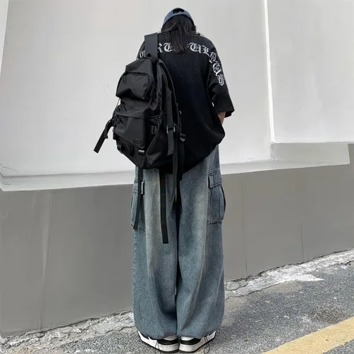 Miniatura 5 de Y2K - Pantalones de mezclilla holgados Emo Cyber Cargo Grunge Vintage Demin Ropa estética Hiphop Jogger Pantalones deportivos góticos Streetwear