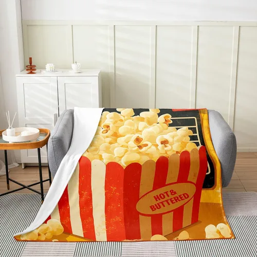 Miniatura 2 de Feelyou Manta de felpa para cine, manta de franela con patrón de palomitas de maíz para niños, niñas, adolescentes, póster de cine para todas