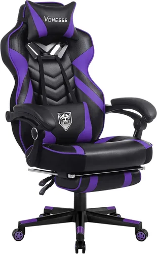 Miniatura 9 de Vonesse Silla de juegos, silla de oficina grande y alta con reposapiés y masaje, sillas de juegos para adultos con soporte lumbar, silla ergonómica
