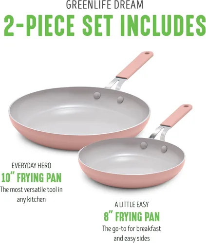 Miniatura 3 de GreenLife Juego de 2 sartenes de cerámica antiadherente de 8 y 10 pulgadas, sartenes ligeras y saludables sin PFAS, aptas para lavavajillas y horno