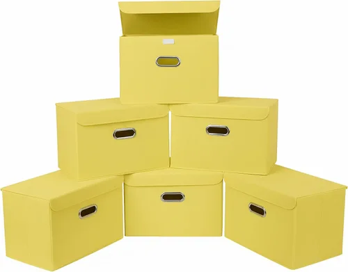 Miniatura 29 de STOREONE Contenedores de Almacenamiento de Tela en Forma de Cubo Plegables, Organizador Contenedor Cesta Plegable con Tapas y Asas de Metal