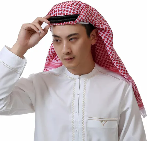 Miniatura 5 de Bydezcon Pañuelo para la cabeza grande árabe Shemagh para hombre, chal del desierto Keffiyeh con estampado árabe, bufanda para el cuello, pañuelo