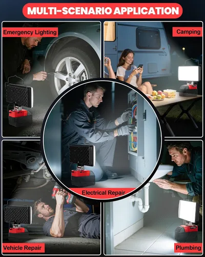 Miniatura 9 de LIVOWALNY Luces de Trabajo LED Compatibles con Batería Milwaukee de 18V, 100W 10000LM Luz de Inundación de 7" Portátil con Puerto de Carga USB