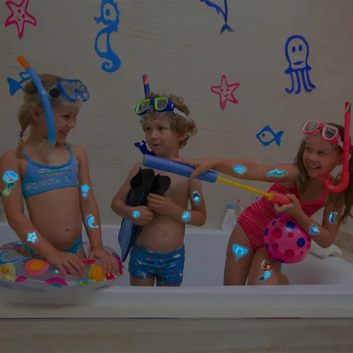 Miniatura 5 de Partywind Tatuajes temporales azules luminosos bajo el mar para niños, 170 estilos que brillan en el océano, playa, piscina, fiesta de cumpleaños