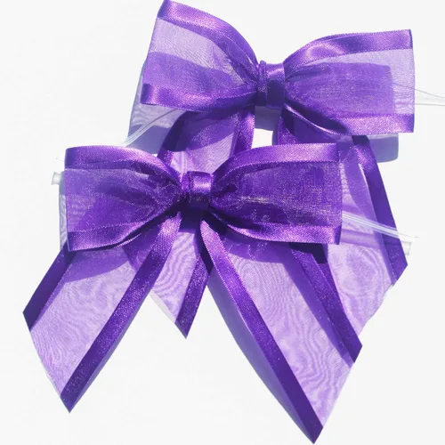 Miniatura 13 de Lazos de organza negros preatados con lazos giratorios. Paquete de 12 lazos de tela con bordes satinados hechos de cinta de 1-1/2 pulgadas. El lazo
