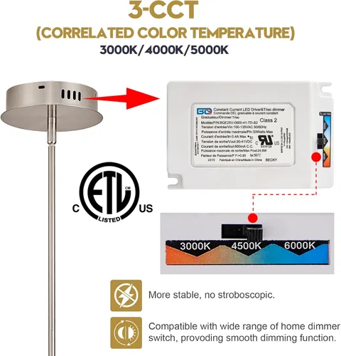 Miniatura 3 de Candelabro LED moderno de níquel, 4 luces regulables, iluminación colgante de techo para comedor, sala de estar, cocina, isla, dormitorio, 4