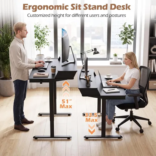 Miniatura 5 de Tangkula 55-Inch Electric Standing Desk with 4 Storage Drawers & Monitor Stand, Height Adjustable Stand Up Desk with 3 Memory Heights & Hook