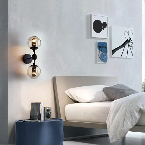 Miniatura 5 de Modo Lighting Industrial Wall Sconce Lighting Black Wall lamp 2 Lights Mid-Century Vanity Light Fixture with Globe Glass Shade for Bedroom Study