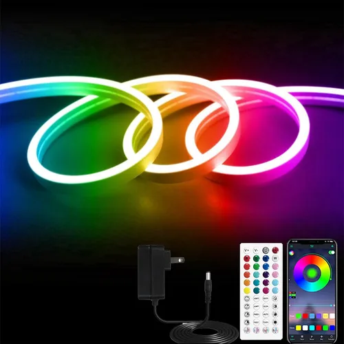 Miniatura 16 de Tira de luz LED de neón inteligente IC de 6.56 pies, tira de luz LED con aplicación/control remoto, cambio de color, sincronización de música, tira