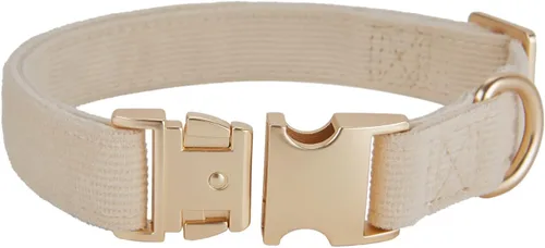 Miniatura 6 de Collar de perro de corduroy suave con hebilla de metal de alta calidad, para perros medianos. (Blanco, Mediano: 12-19")