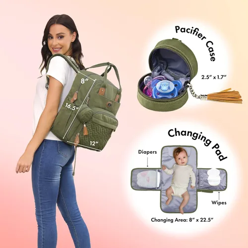 Miniatura 2 de Dikaslon Mochila para pañales con cambiador portátil, funda para chupete y correas para cochecito, bolsas de bebé unisex grandes para niños y niñas