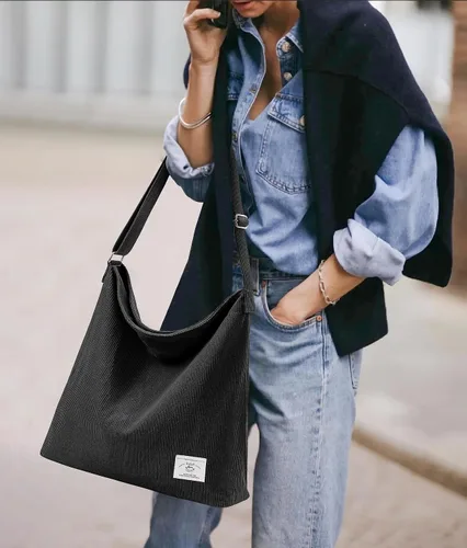 Miniatura 7 de KALIDI Bolso de mano de pana para mujer, estilo casual, con cremallera, grande, bandolera, bolso de hombro, bolso de trabajo a la moda para mujer