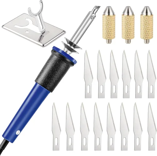 Miniatura 10 de Honoson - Herramienta de corte con cuchillo caliente eléctrico de 19 piezas, cortador de plantillas con cuchillo caliente multiusos con soporte