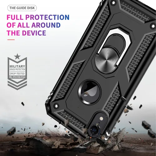 Miniatura 6 de Funda para iPhone XR con protector de pantalla de vidrio templado [2 unidades], con armadura de grado militar con soporte para anillo de coche