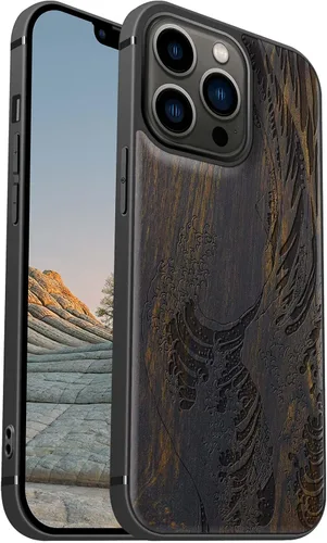 Miniatura 13 de Carveit Funda magnética de madera para iPhone 13 [madera natural y TPU suave] Funda protectora de madera única y elegante a prueba de golpes