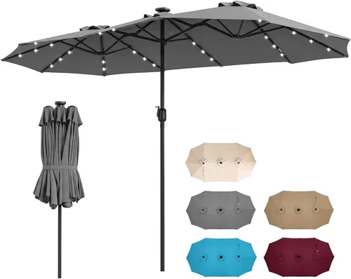 Miniatura 14 de Tangkula Sombrilla solar de patio de 13 pies, sombrilla de doble cara extra grande para mesa de mercado al aire libre con 36 luces LED, mango