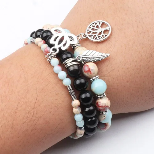 Miniatura 5 de UEUC - Pulseras Reiki, apilables, de piedras curativas, cristales, con dije del árbol de la vida, yoga y hoja de loto, contra la ansiedad