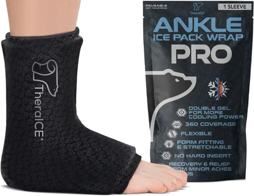 Miniatura 10 de TheraICE Envoltorio de Bolsa de Hielo para Tobillo para Hinchazón y Tobillera para Esguince para Mujeres y Hombres, Calcetines de Compresión