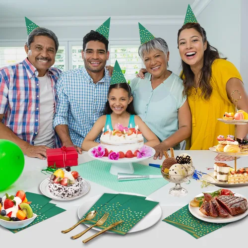 Miniatura 7 de 100 servilletas de papel verde – Servilletas de fiesta con puntos dorados, servilletas de cena verdes desechables para cumpleaños, baño, boda, Verde