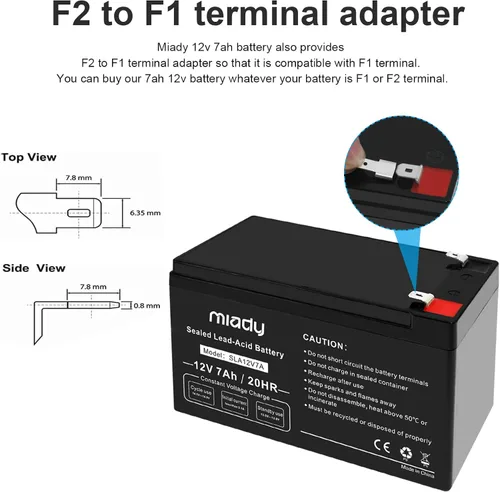Miniatura 4 de Miady Batería de ácido plomo sellada recargable de 12V 7Ah (1 paquete)