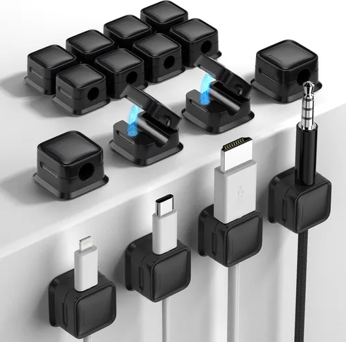 Miniatura 23 de Paquete de 8 Organizadores de Cables con Soporte, Costop Fuerte Adhesivo Magnético para Gestión de Cables de Escritorio, Fácil de Abrir, Organiza