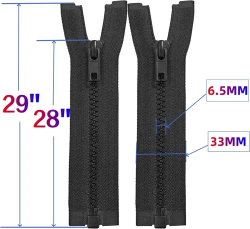Miniatura 2 de MebuZip 2 cremalleras separadoras #5 de 28 pulgadas, cremalleras de plástico moldeadas con cremallera de resina, a granel para coser, abrigos, Negro
