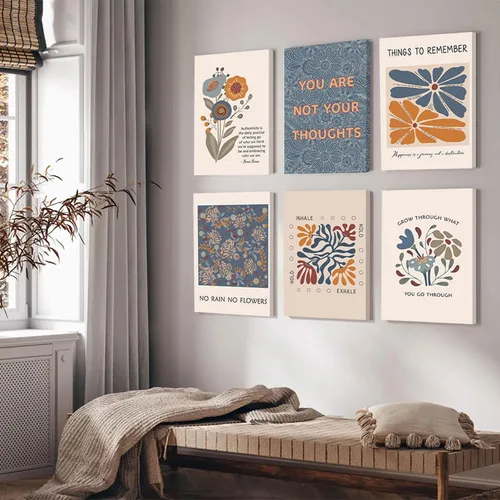 Miniatura 8 de 6 lienzos de salud mental para pared, estilo bohemio, psicología motivacional, decoración de pared, fotos, terapia, oficina, arte de pared