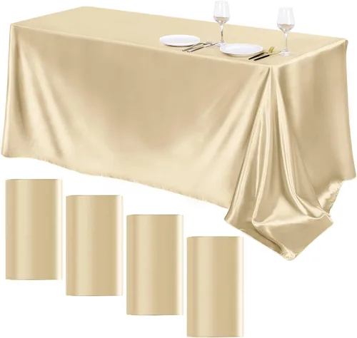 Miniatura 21 de TURSTIN Paquete de 4 manteles de satén negro de 102 x 58 pulgadas, mantel rectangular de seda brillante, tela suave, decoración de mesa para bodas